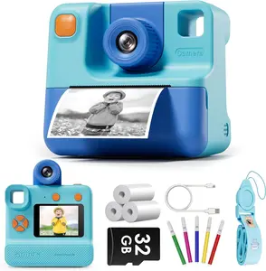 Instant Print Camera -1080P HD Digital Camera with 32GB TF Card, Selfie Video Camera, Creative PhotographyToy for Girls & Boys Aged 3-12, Perfect Gift for Christmas,Birthday, Holidays Durable Toddler Gift Digital Kids Camera With SD Card