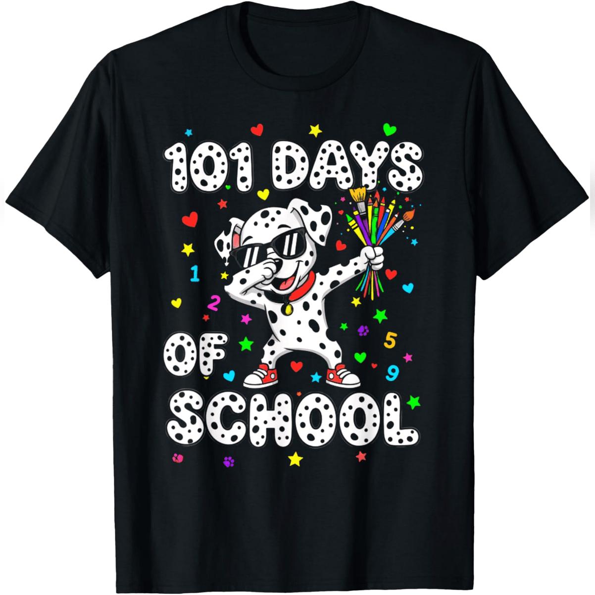 101 Days Of School Dabbing Dog Funny Student Girls T-Shirt Comfy Everyday T-Shirt