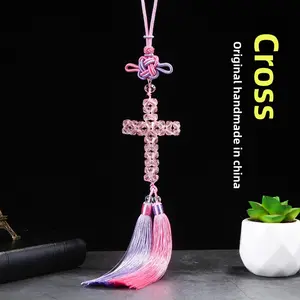 2 Handcrafted Crystal Cross Car Hanging Ornament Fashionable Interior Decoration for Car Rearview Mirror Perfect Gift for Goddess Lovers