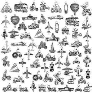 Transportation Vehicle Theme Charms, Wholesale Bulk Lots Alloy Charms Pendants DIY for Jewelry Making and Crafting, Antique Silver 70PCS