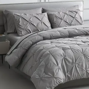 Twin XL Comforter Grey Pinch Pleat 5 A Bag, Extra Pintuck Comforter Gray Twin XL with Down Alternative Comforter,, Pillowcase  Sham