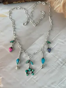 Handmade Sterling Silver Multi Stone Cherry Necklace "Signed Nizhoni"