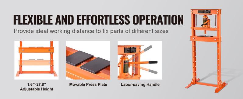 VEVOR Hydraulic Shop Press, TikTokShopBlackFriday, 12 Ton H-Frame Hydraulic Garage/Shop Floor Press, Adjustable Shop Press with Press Plates, Heavy Duty Hydraulic Press for Garage, Shop, Workshop
