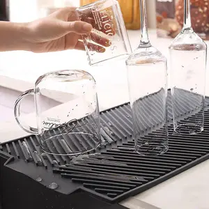 Silicone Drain Mat Foldable Kitchen Drying Pad, Fruit Vegetable Dish Draining Tray, Sink Mat Table Storage Mat, 1 Piece