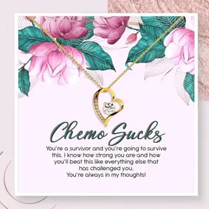 Inspirational Chemo Sucks Gift Cancer Jewelry Gift for Her Friend with Cancer Chemo Survivor Chemotherapy Gift Chemo Care Package Cancer Support On Birthday, Christmas. Necklace Jewelry With Meaningful Messages Card & Box
