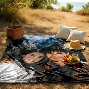 1 piece Couples travel photos at Yosemite National Park, California themed flannel blanket - All-season comfortable blanket with modern design, suitable for sofas and beds, digitally printed pattern, flannel material, super soft and warm, machine