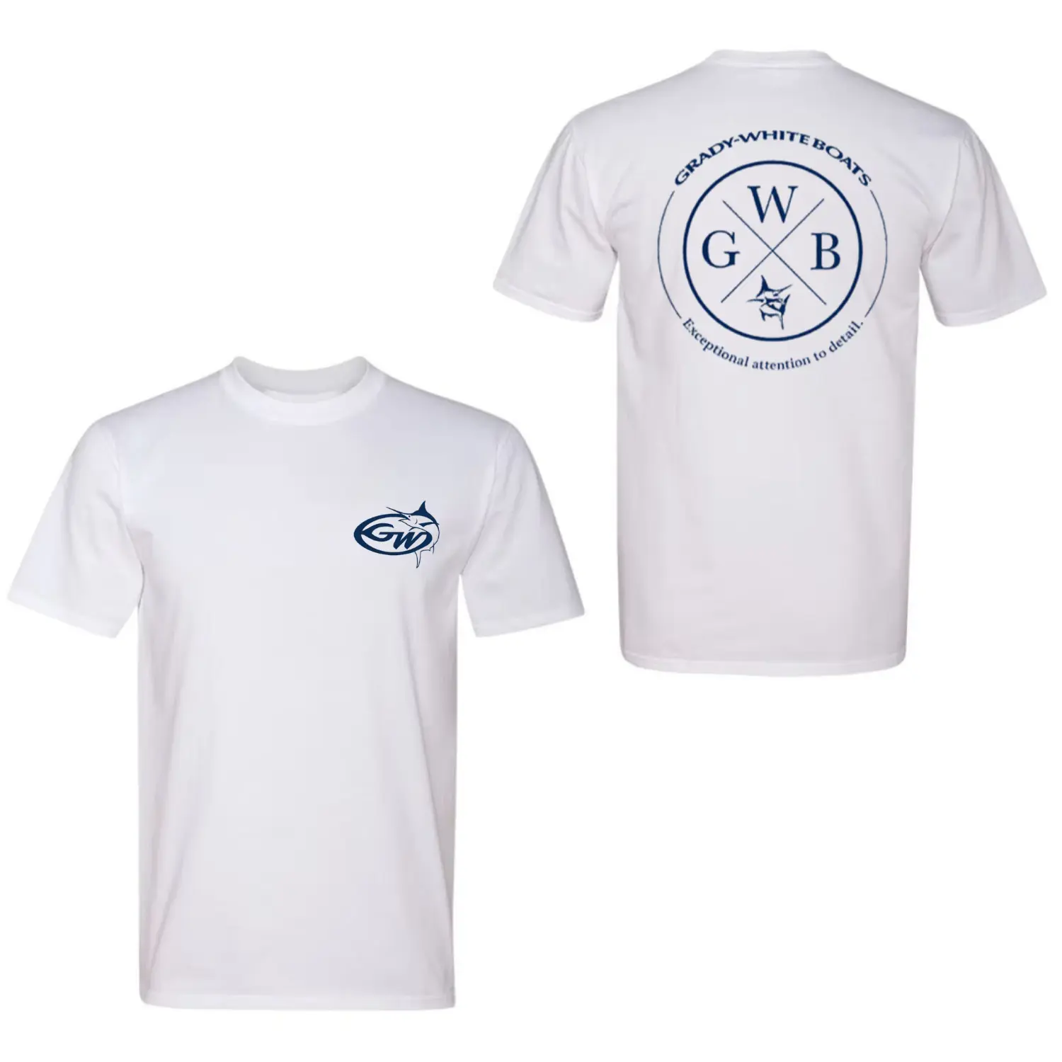 Grady‑White Boats T‑Shirt, Double‑Sided Nautical Logo Tee, Premium White Unisex Shirt for Fishing & Boating Enthusiasts