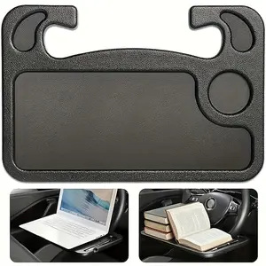Car Steering Wheel Tray Table with Laptop Holder and Cup Holder, High Strength Abs Material, Multi-Functional for Car Office Reading, Car Storage Organizer