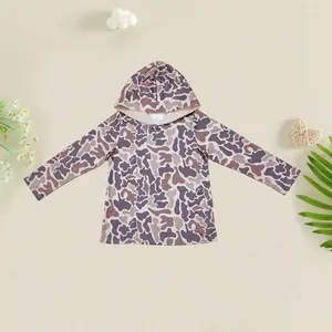 Fashion Baby Boys Hoodies Grey Leopard Camo Hooded Long Sleeve Tee Shirts Tops