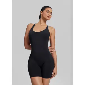 Form-Fitting Shorts Crossback Built-in Bra Sweat-Wicking Bodysuit | Gym Girl Collection | Breathable, Womenswear