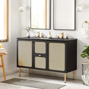 Chaucer 48" Double Sink Bathroom Vanity in Black Black