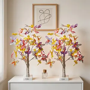 2 Pack LED Birch Tree Night Lights with Bendable Branches & Green Leaf Vines - Plastic, Ideal for Spring & Summer Decor, Butterfly Theme Table, Room Decoration, Birthday Gifts & Festival Light Displays