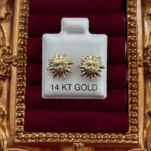 14k solid gold sun face stud earrings