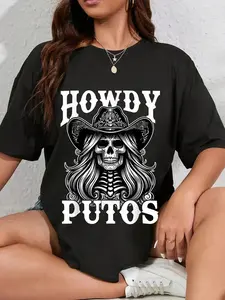 100% Cotton Howdy Putos Vintage Western Cowgirl Skull Spanish Slang T-Shirt