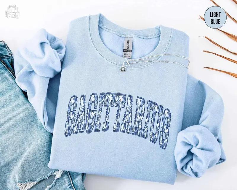 Custom Zodiac Sweatshirt - Light Blue, Cute Horoscope Astrology Graphic Sweatshirt, Unisex Crewneck Sweatshirt, Personalized Zodiac Energy Gift for Birthday, Star Sign Lovers, Celestial Sweatshirt - AL