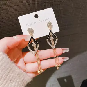 Geometric Tassel Earrings S925 Needle Long Drop Design, Chic Statement Fashion Jewelry for Women 2025 Trend Earrings DZED0860