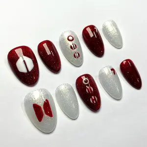 Arirang Red Cat Eye Design Nails | K-Pop Nails, Hand-Painted Press On Nail Set L12U8V