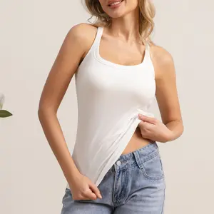 SunnyFit Women's Ribbed Vest with Built-in Bra |   Backless short camisole with removable chest pads |   Wireless Supportive Sports Yoga Top |   Elastic sports basic shaping sleeveless T-shirt |   Comfortable summer essential bra vest, suitable for daily