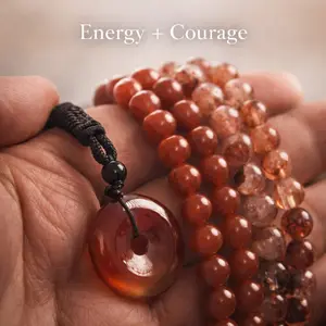 [Quiet Light] Fire Quartz & Carnelian Bracelet Set with Red Agate Pi Stone Pendant for Courage & Energy Jewelry Bundle