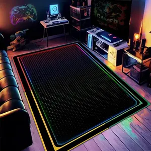Colorful Border Pattern Carpet, Geometric Graphic Rug, 1 Count Non-slip Soft Floor Mat, Decorative Area Rug for Home Living Room Bedroom Game Room