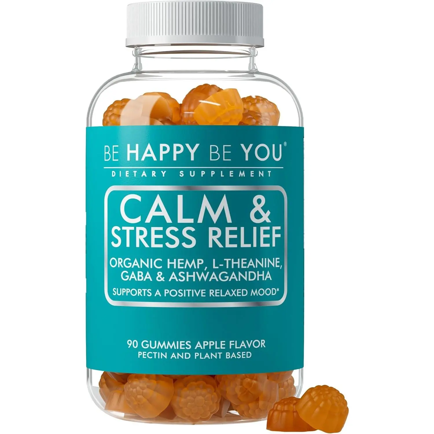 Organic Hemp Seed Oil L Theanine GABA and Ashwagandha Calm and Stress Relief Gummies for Positive Mood and Relaxation Support Vegan Non GMO Pectin Based Apple Flavor 90 Count Stress Management Anxiety Calm Mind and Sleep Wellness Formula