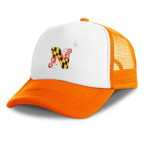 Unisex Maryland State Flag Embroidered Trucker Hat - Orange White, Breathable Mesh Back, Snapback, Hand Wash Only, TikTok Viral College Game Day State Pride Cap For Men Women, Hand Wash Only Hats