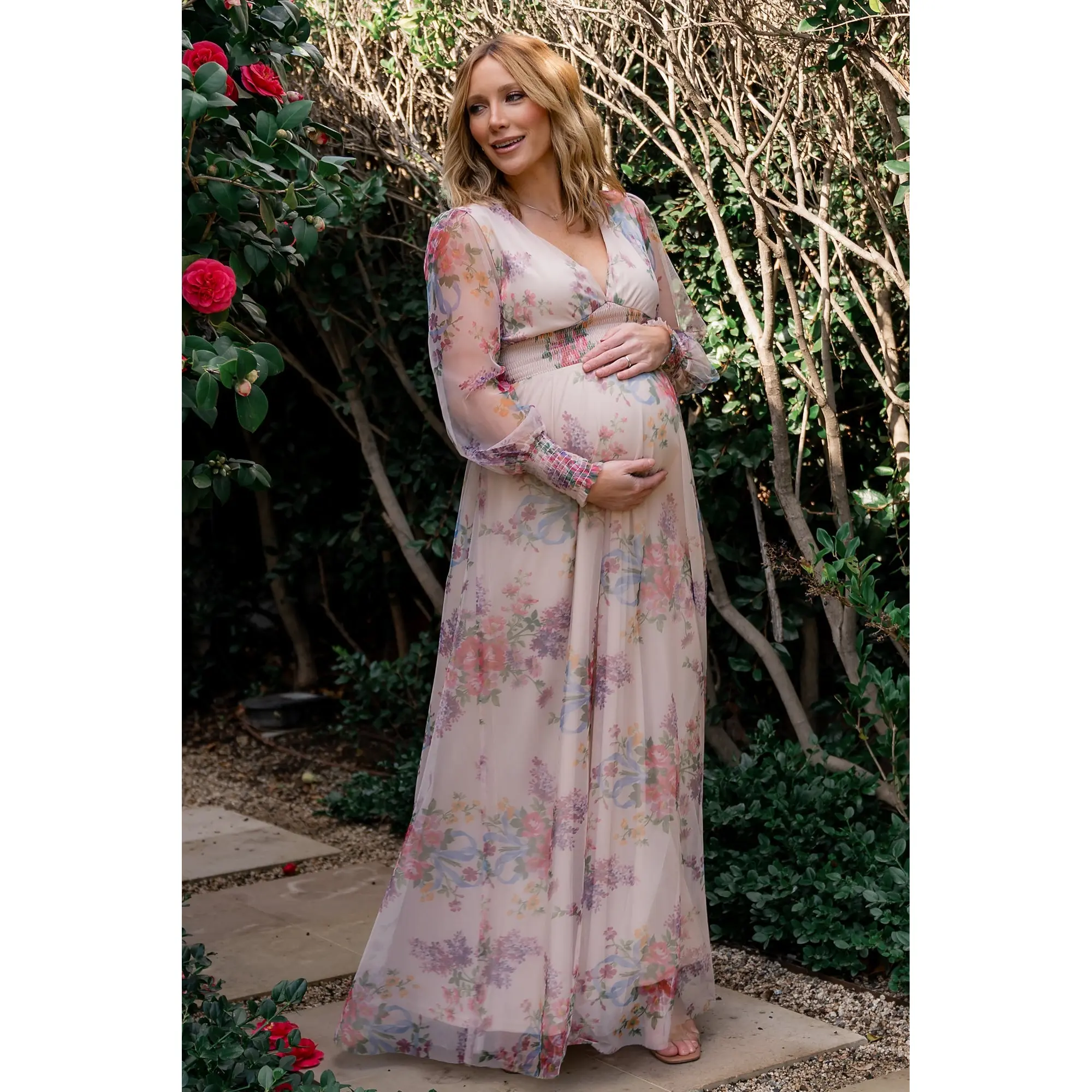 knee length dresses for ladies Baltic Born Womens Layla Tulle Maxi Dress | Dark Blue Floral