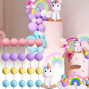 1 Set Unicorn Cake Toppers Kit, Unicorn Rainbow Cake Decorations & Balls, Happy Birthday Cake Decorations for Parties Cake Pop Stand Cake Decorating Supplies