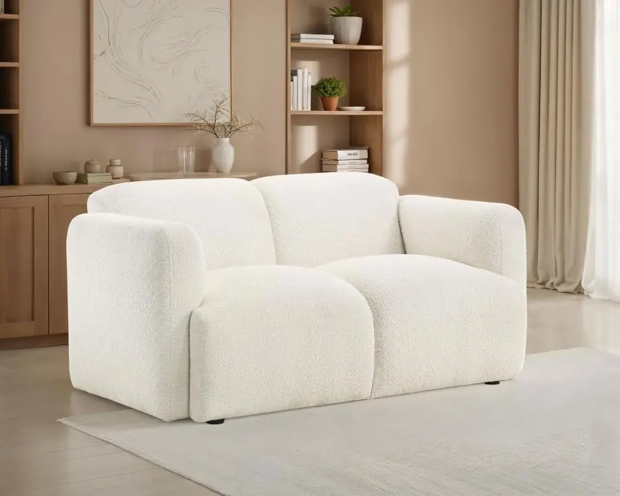 Dorset Durable Fabric-Upholstered Round Track Arm Loveseat - Ivory Indoor Comfy Couch with 3-Seats, Round Outline, Dimensional Weave Textured Fabric, Pocket Coils, Foam, Modern Living Rooms, Assembly Required, Clean Aesthetic, Three Seats