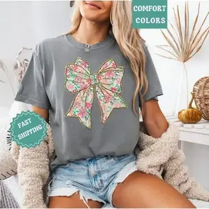 Comfort Colors Coquette Bow Shirt Floral Bow Tee, Soft Cotton Crewneck Shirt for Men and Women, Gift for Him or Her, Unisex Stylish Casual - TrendWear USA