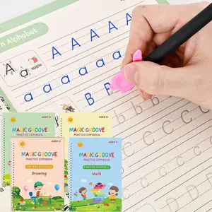 Magic Groove Handwriting Practice Book Set for Kids Aged 3-6, Reusable Learning Pad with Erasable Letters Numbers Coloring Math Skills Included