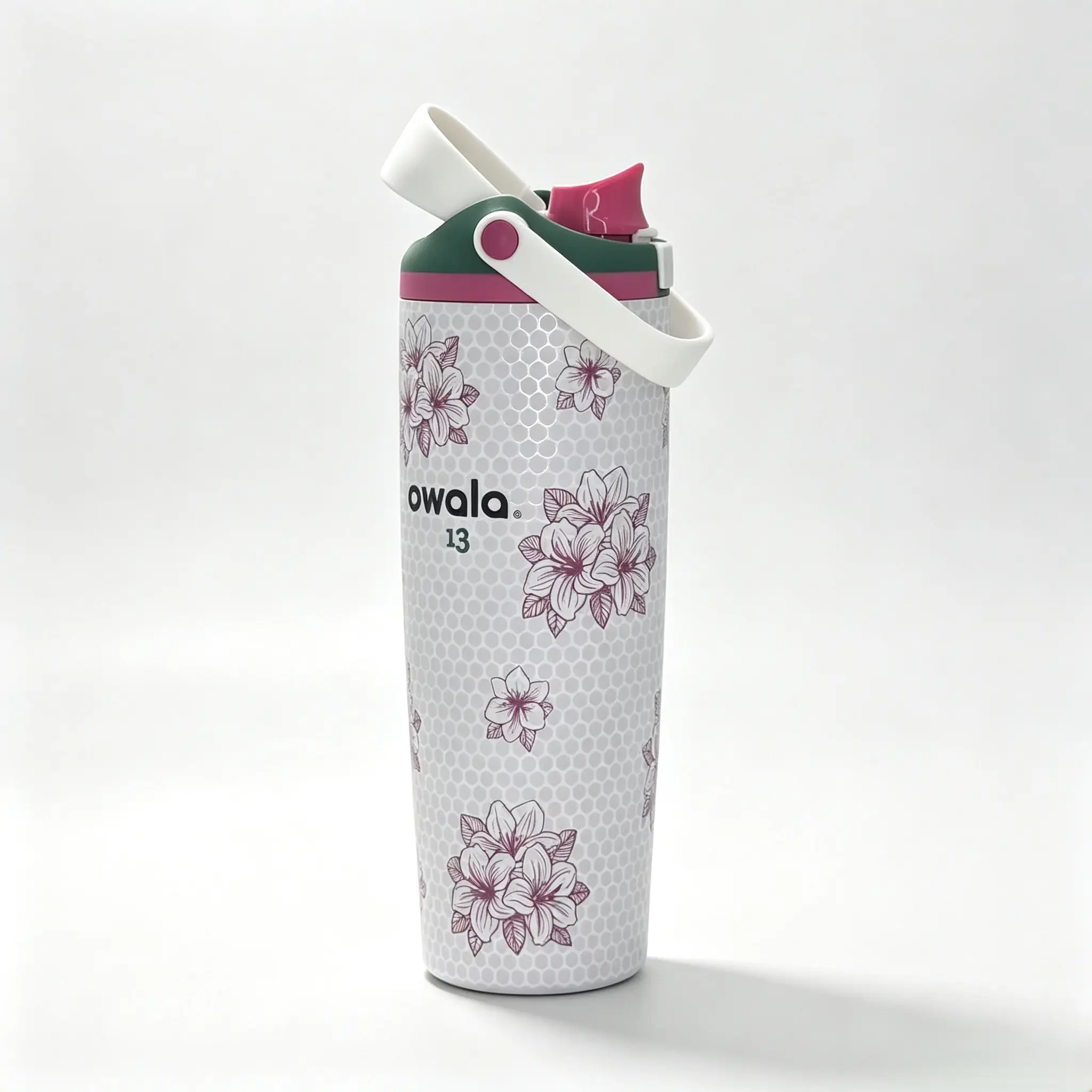 Owala 30oz Floral Vacuum Insulated Tumbler Flask Mug - 24hr Cold Retention, Stylish Portable Kitchen Drinkware, Flasks Flower Tote Cup  Bottled Water Bottles fairway dad collection Snowflake Christmas black cherry urban outfitter exclusive cat collage