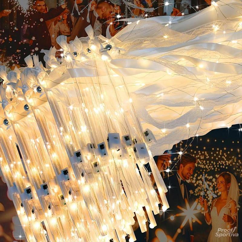 Proof Sportiva 30 Pieces Wedding Wand Ribbon Fluttering, 3 Light Up Modes, Light Up LED Silk Fairy Tale Wand, Light Up Lace Wand with Bell, Suitable for Weddings, Carnivals, Concerts, New Year's Day, Birthday Parties, Holiday Parties and more!