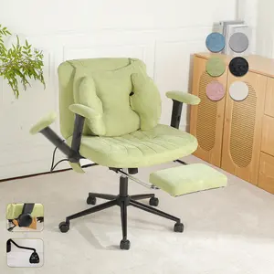 QAK Armrest Casters Office Chair with Pneumatic Lumbar Support and Retractable Footrest, Height-adjustable, Featuring A Wide Seat Cushion Design. Ideal for Home Offices, Meditation, and Dressing Room Settings.