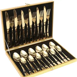 24Pc Premier Quality Stainless Steel Flatware Set - Gold, Silver, or Rainbow Finish - Includes Attractive Storage Gift Box Modern Cool Tableware, Service for 6 Cutlery Tea