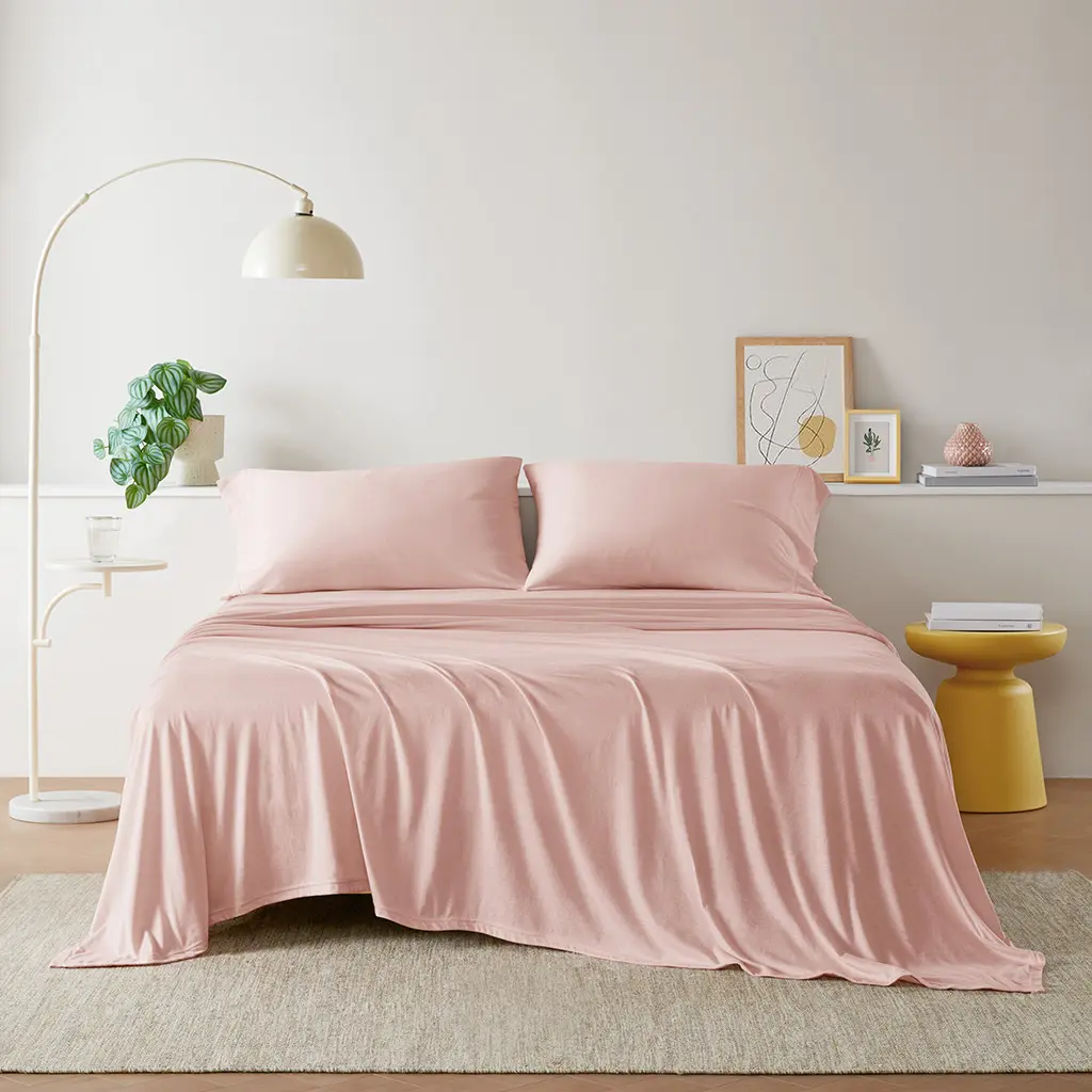 MAIN STREET Cotton Blend Jersey Knit Sheet Set - Breathable, Knit Texture, Solid Colors Bedding - Year-Round Sleep, Easier to Get Into Bed All-Season Soft Linens for Bedrooms
