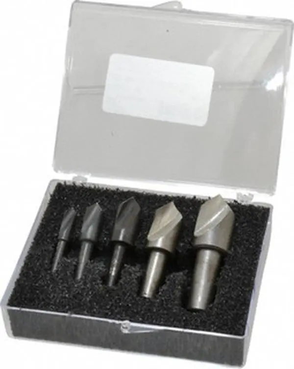 Cleveland Twist Drill 5-Piece High-Speed Steel Single-End Countersink Set (Set of 5) - 82° Angle, 1/4 to 3/4" Head Diam, 1-1/2 to 2.63" OAL, 0.188 to 1/2" Shank Diam, 1 Flute, Model C00971 for Countersinking, Set Of Five