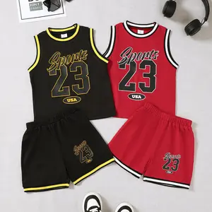 Four-Piece Boys' Shorts Set No. 23 Jersey Letter Print Tank Top and Shorts Summer Sports Outfit 4-7,Ready Stock 42412081 Athletic