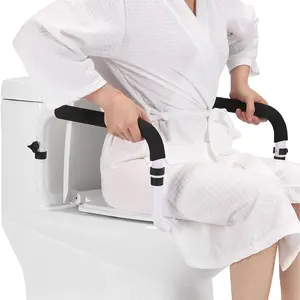 Toilet Safety Rail, Safety Frame for Toilet Seat, Toilet Grab Bar with Adjustable Width for Seniors Supports 350lbs (Black and White)