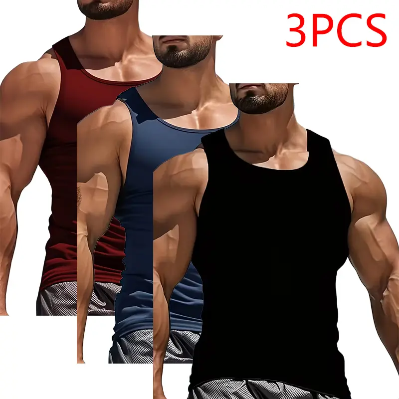 3 Pack Men's Sports Tank Top Regular Fit Sleeveless Workout Shirt Soft Comfortable Fabric Quick-Drying Breathable for Gym Training Outdoor Activities & Casual Wear