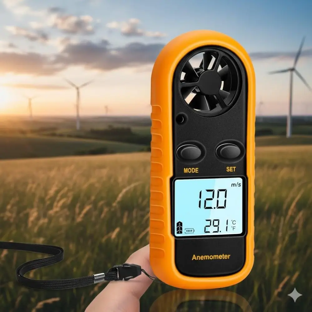 High Precision Portable LCD Wind Speed Temperature Gauge Dual Meter Professional Tool Waterproof Shockproof Fast Measuring 0-30m/s -10 to 45°C for Engineers Electricians Indoor Outdoor Use
