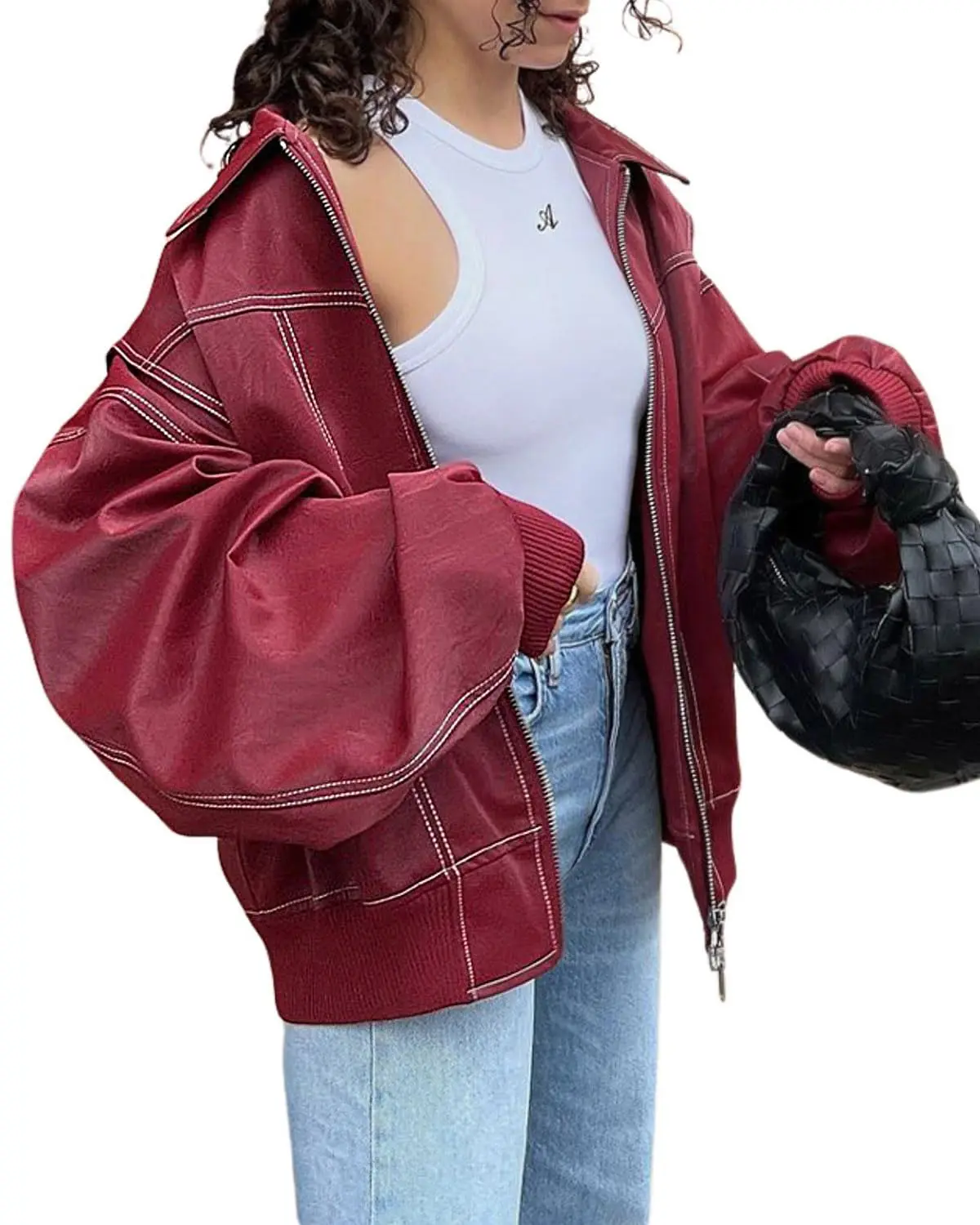 Ebossy Women's Faux Leather Motorcycle Jacket Oversized Zip Up Winter Coat Outerwear 2026 Fall Fashion Clothes