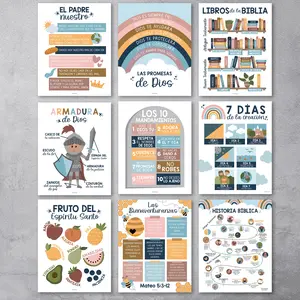 Spanish Bible Posters for Kids |Set of 9 |Spanish Classroom Must-Have | Cute Christian Wall Decor en Español