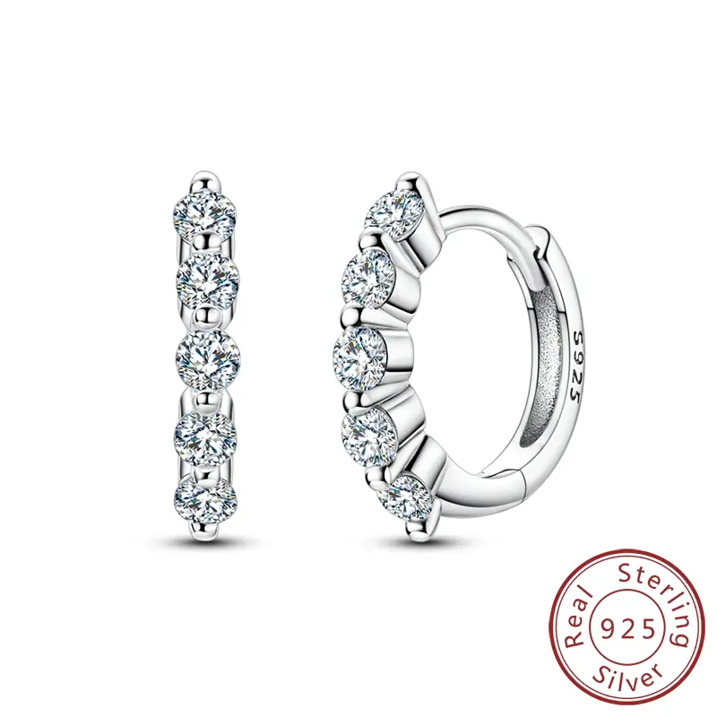 MULA Women's & Girls' Durable S925 Sterling Silver Hoop Earrings, White Gold-Plated with 5 Brilliant Moissanite, Luxurious Appearance, Exceptional Clarity, Large Elegant Female Daily Wear Birthday & Anniversary Gifts, Smooth, Shiny Finish