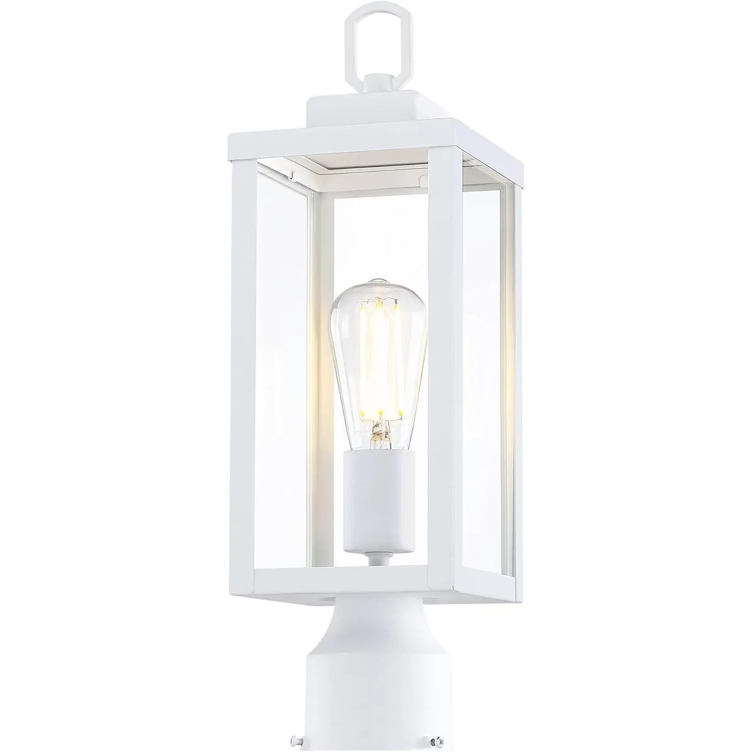 Outdoor Post Lights, Modern White Pole Light Fixture, Exterior Post Lantern with Tempered Glass, Anti-Rust Metal Pole Lamp for Yard Driveway Patio Garden, 1-Pack