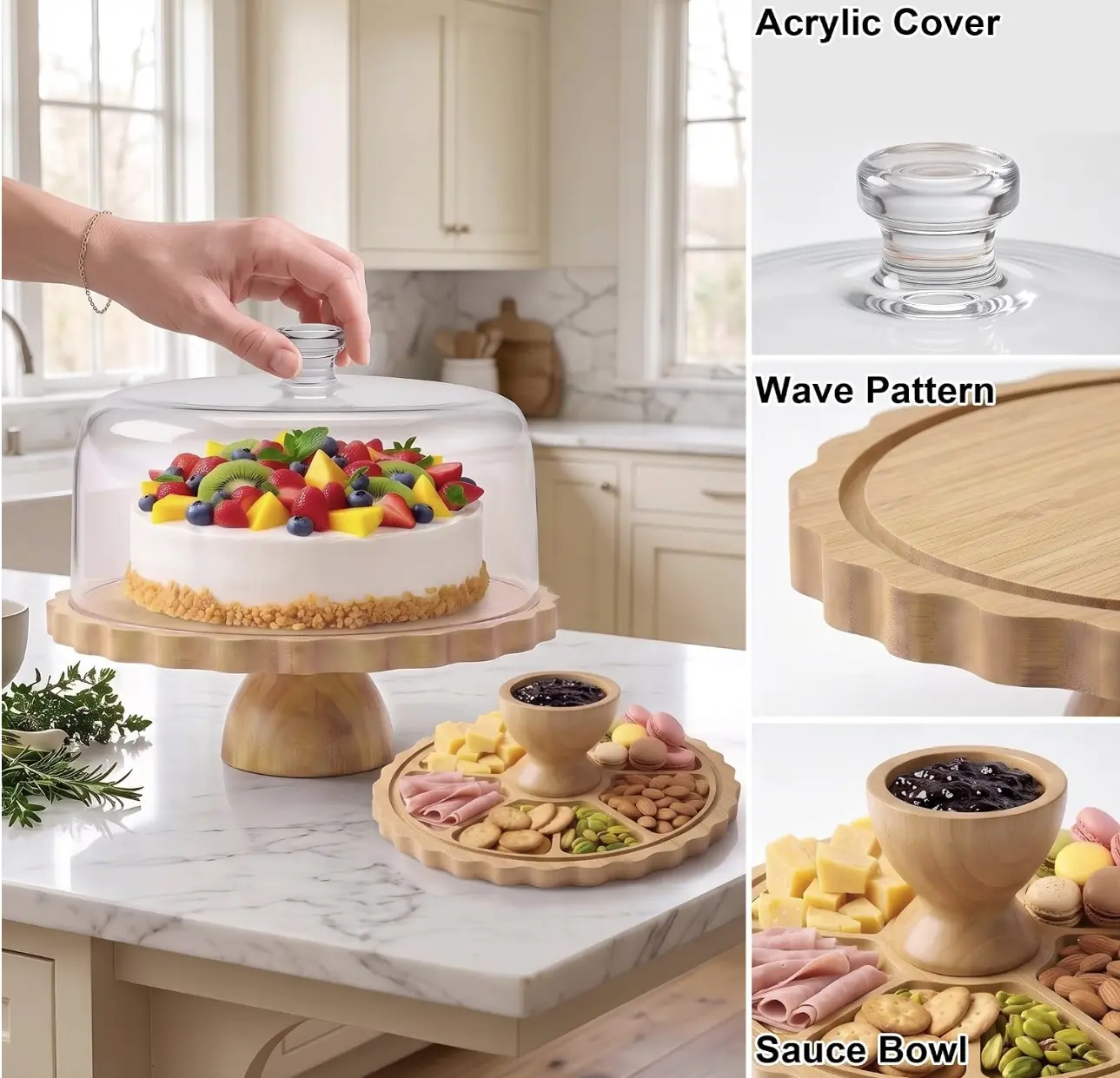 Cake Stand with Lid, Cake Plate, (6 in 1) Multi-Functional Serving Platter, Large Cake Stand with Dome, Cake display stand with lid & Cake Dome - Use as Cake Holder, Cake Cover