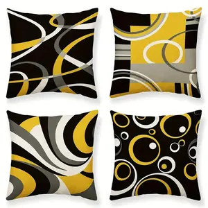 Geometric Pattern Cushion Cover, 4 Counts Modern Abstract Design Square Pillow Cover, Fashionable Home Decor for Sofa & Bed