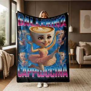 Ballerina Cappuccino Flannel Blanket, Latte Art Print, UltraSoft, Lightweight, Warm, Cozy, Perfect for Bed, Sofa, Travel, Camping, Picnics, Watching TV, Snuggling Up on the Couch, Gift for Coffee Lovers and Dance Enthusiasts