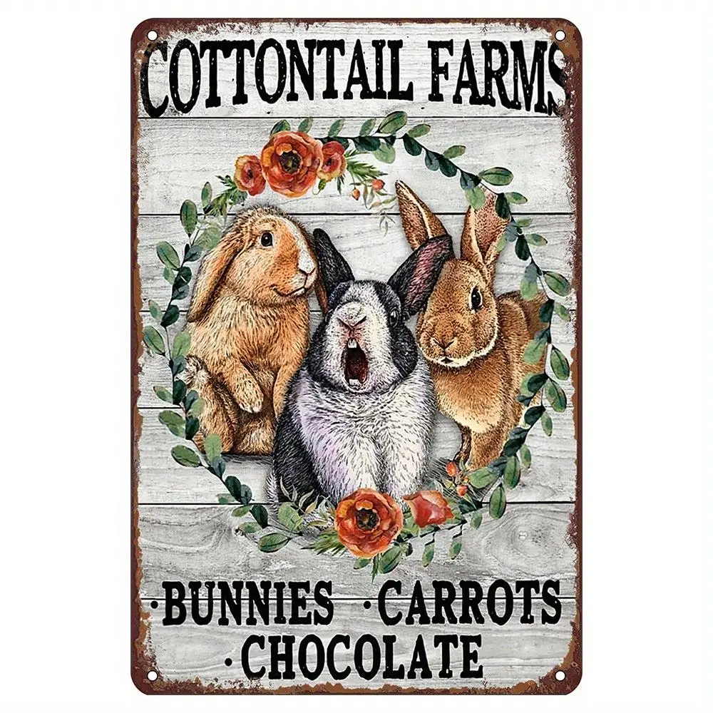 Vintage Easter Bunny Decorative Metal Tin Sign - Farmhouse Wall Art, Rabbit Carrots Chocolate Themed Easter Gift for Rabbit Lovers, Farmhouse Bar Indoor Home Decor