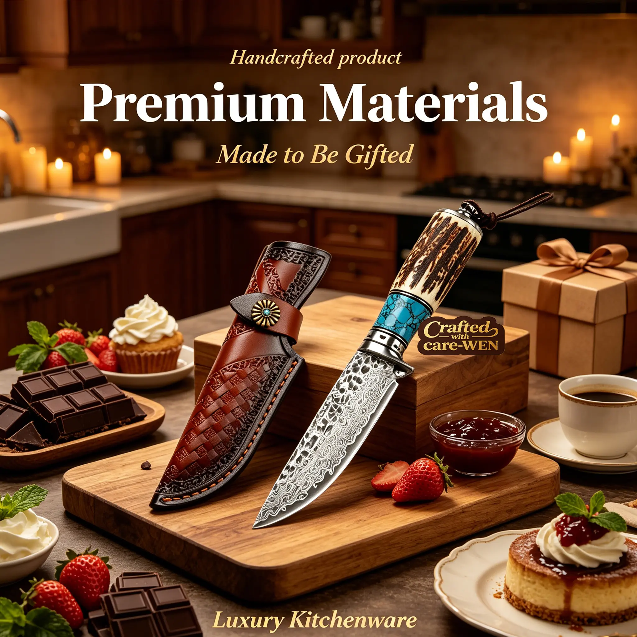 Hand-forged Damascus pattern kitchen meat cleaver, thickened stainless steel blade, non-slip handle, with sheath, suitable for handling daily ingredients, home cooking camping cooking, BBQ.